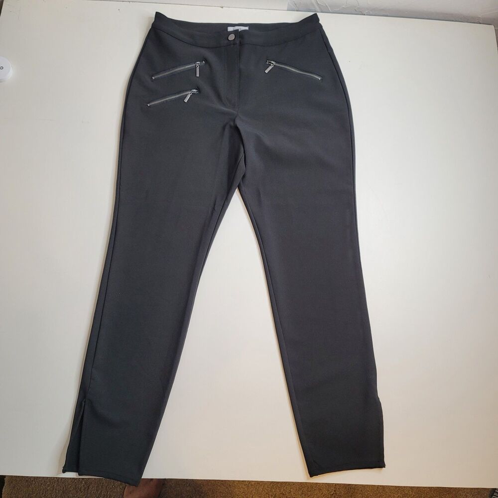Nicole Miller NY Black Slim Pants Zip Pocket Ankle Slit Stretch 12